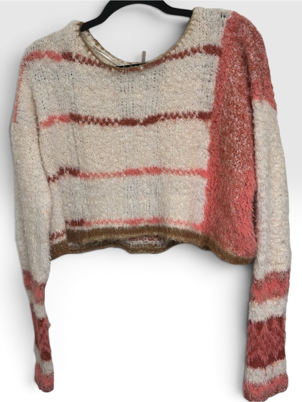 Free People Stripe Fluff Off Crop Fuzzy Sweater Pink Size Small - Picture 2 of 5